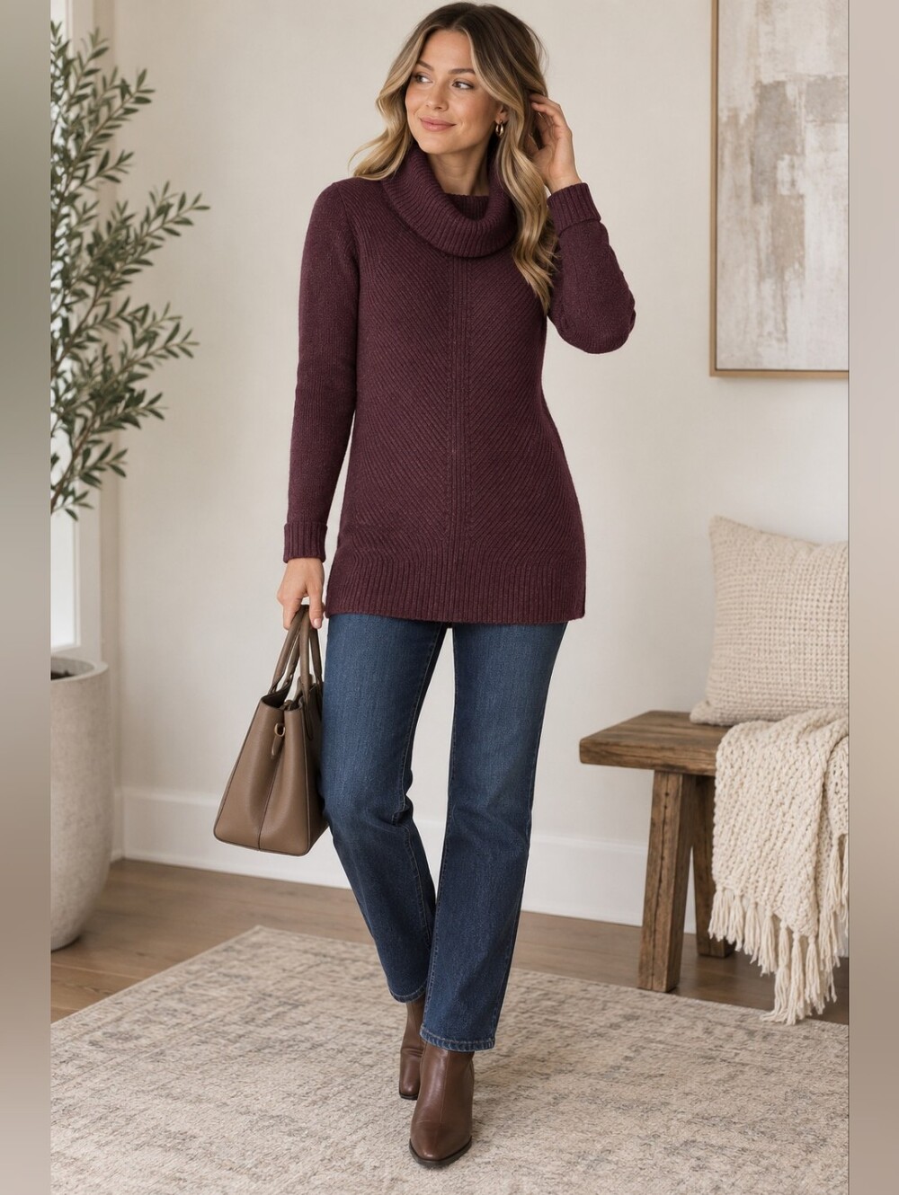 Talbots 100% Cashmere Burgundy Cowl Neck Tunic Sweater S